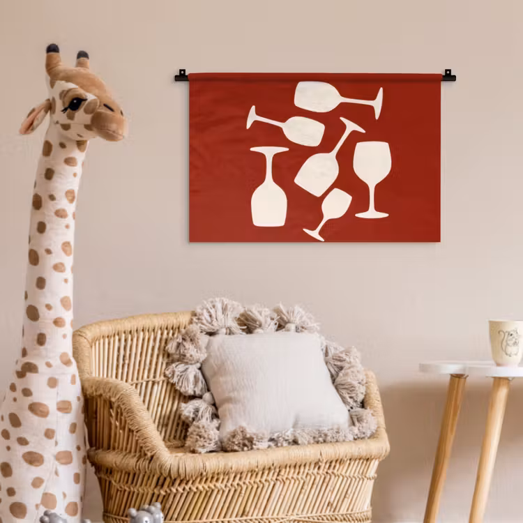 Wijnglazen - Silhouetten - Wit Wandkleed katoen klein -wsfeer5_kind