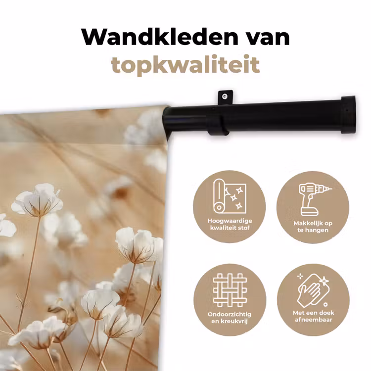 Wilde - Bloemen - Wit Wandkleed katoen klein -sfeer2