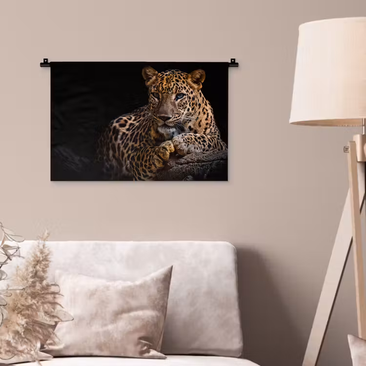 Wilde dieren - Panter - Portret - Zwart - Dieren Wandkleed katoen klein -sfeer4