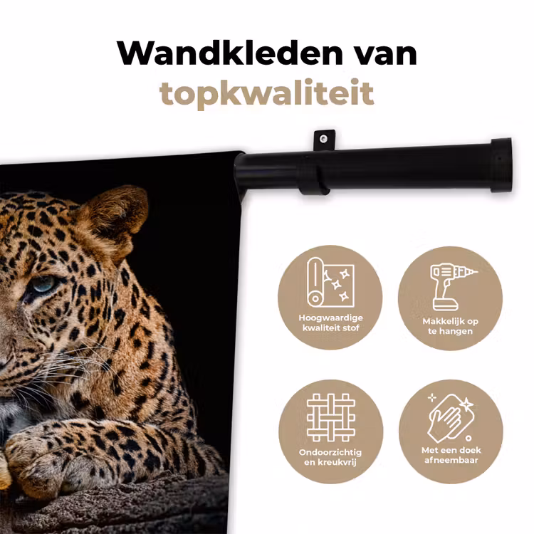 Wilde dieren - Panter - Portret - Zwart - Dieren Wandkleed katoen klein -sfeer2