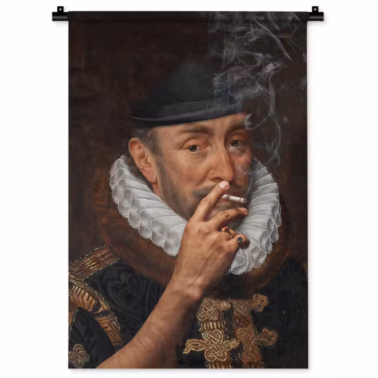 Willem van Oranje - Adriaen Thomasz - Sigaretten - Rook Wandkleed katoen klein -zz3d