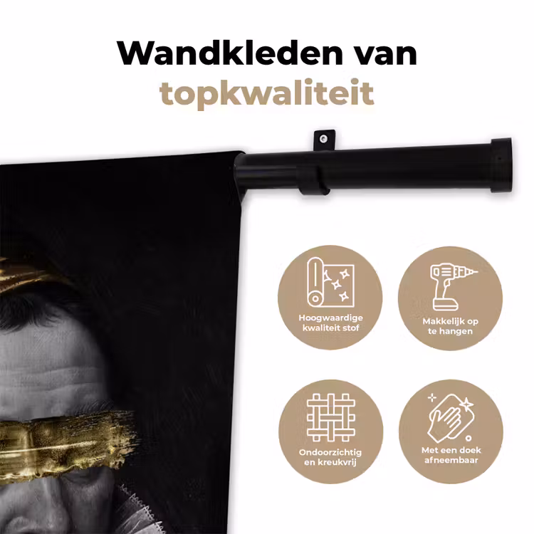 Willem van Oranje - Adriaen Thomasz - Zwart - Wit Wandkleed katoen klein -sfeer2