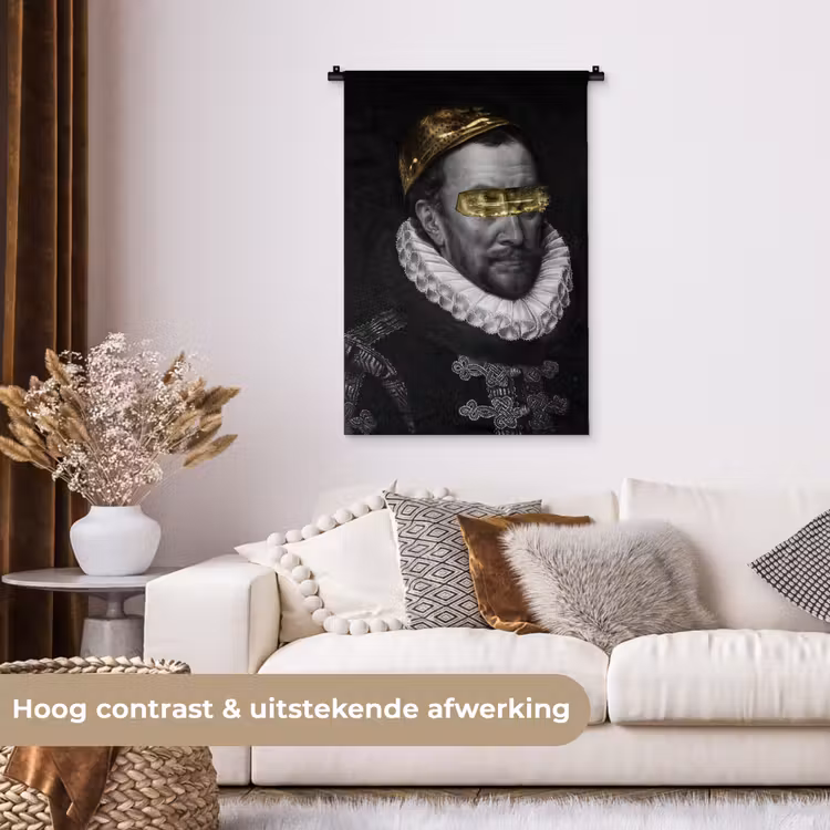 Willem van Oranje - Adriaen Thomasz - Zwart - Wit Wandkleed katoen klein -sfeer1