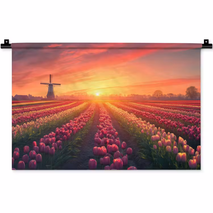 Windmolen - Zonsondergang - Landschap Wandkleed katoen klein -zz3d