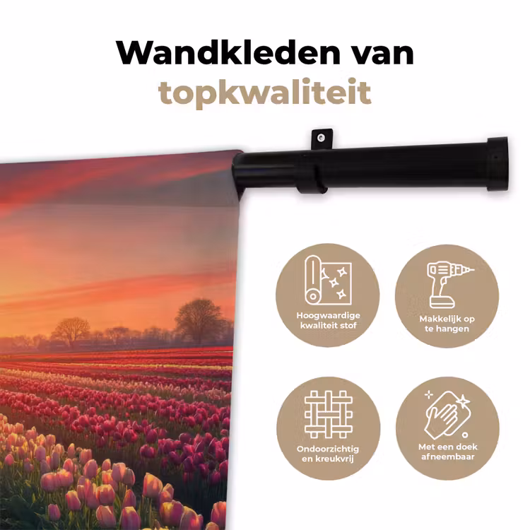 Windmolen - Zonsondergang - Landschap Wandkleed katoen klein -sfeer2