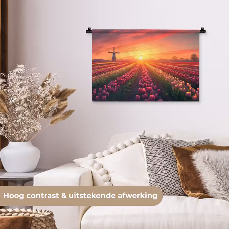 Windmolen - Zonsondergang - Landschap Wandkleed katoen klein -sfeer1