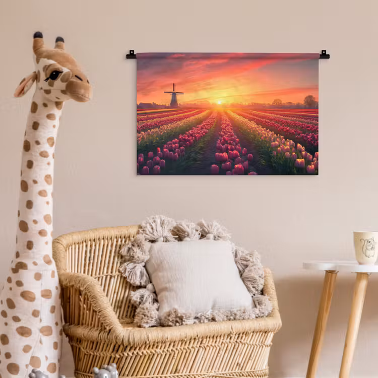 Windmolen - Zonsondergang - Landschap Wandkleed katoen klein -wsfeer5_kind