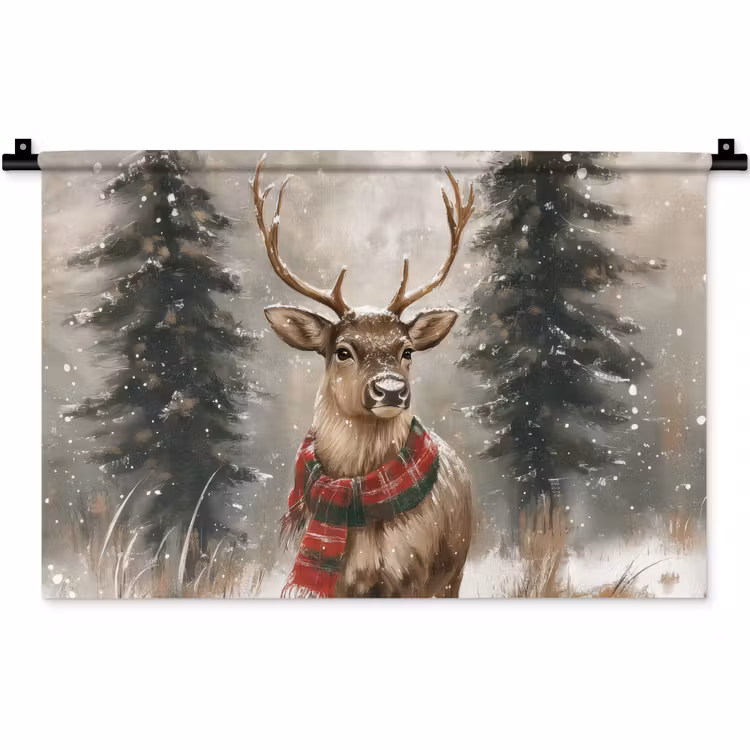 Winter - Bos - Rendier - Donker Wandkleed katoen klein -zz3d
