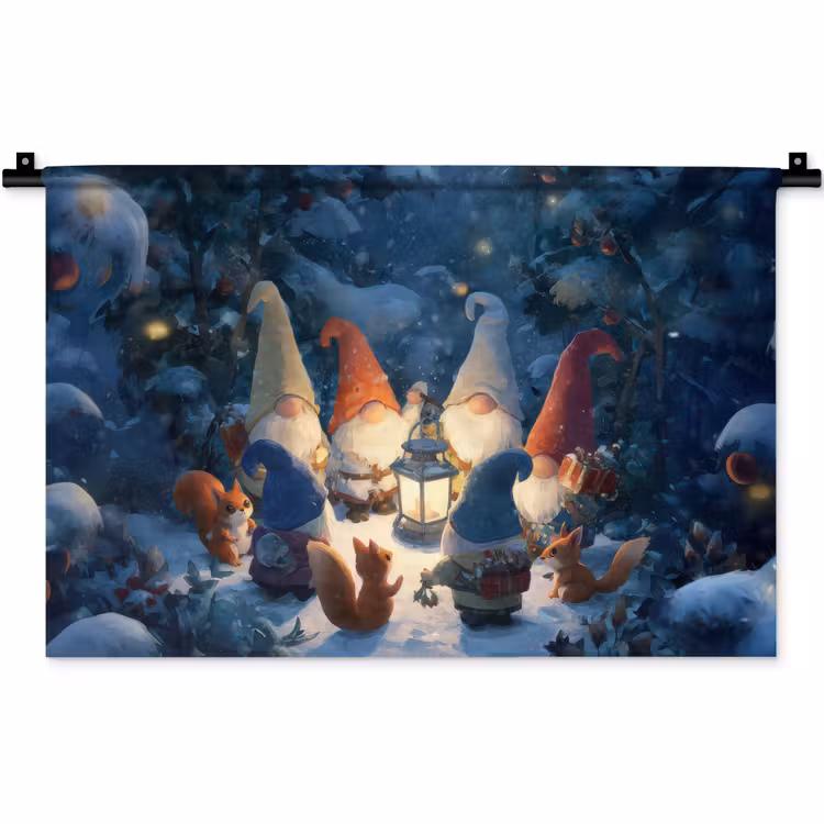 Winter - Gnooms - Eekhoorns - Meerkleurig Wandkleed katoen klein -zz3d