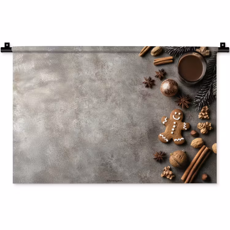Winter - Kerst - Beton - Gingerbread man Wandkleed katoen klein -zz3d