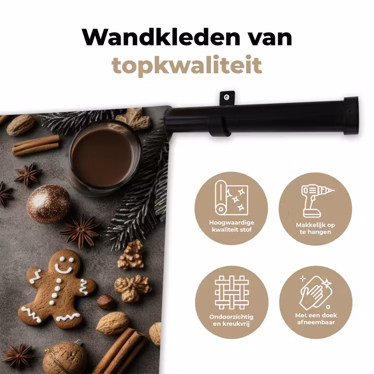 Winter - Kerst - Beton - Gingerbread man Wandkleed katoen klein -sfeer2