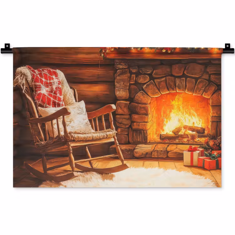 Winter - Kerst - Huis - Openhaard Wandkleed katoen klein -zz3d