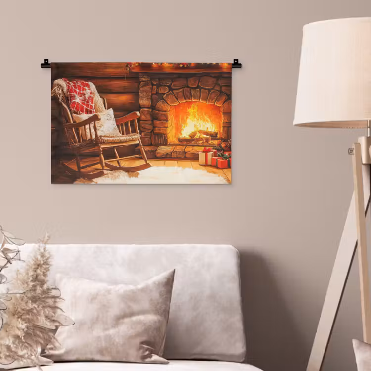 Winter - Kerst - Huis - Openhaard Wandkleed katoen klein -sfeer4