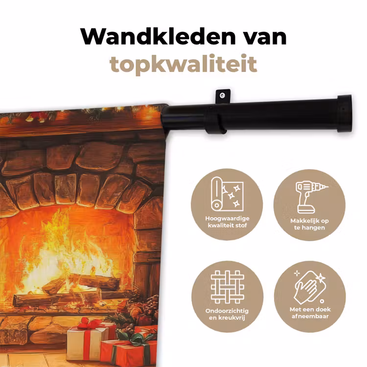 Winter - Kerst - Huis - Openhaard Wandkleed katoen klein -sfeer2