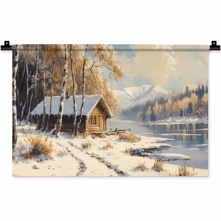 Winter - Sneeuw - Huis - Natuur Wandkleed katoen klein -zz3d