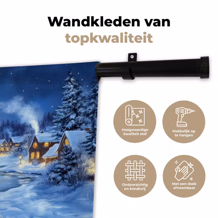 Winteravond - Kerstdorp - Donker Wandkleed katoen klein -sfeer2
