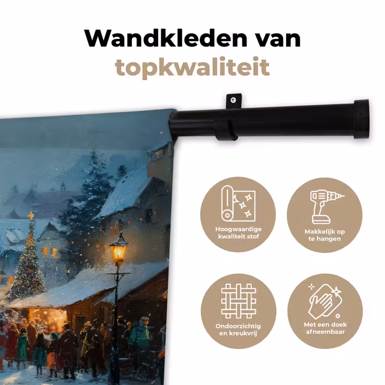 Winterkermis - Dorp - Kleurrijk Wandkleed katoen klein -sfeer2