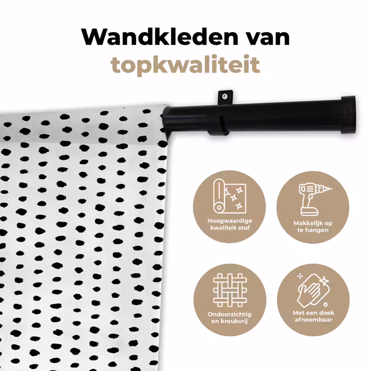 Wit - Zwart - Stippen - Patroon Wandkleed katoen klein 269 -sfeer2