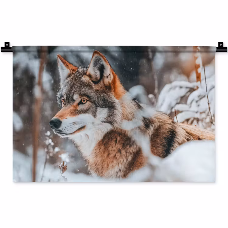 Wolf - Sneeuw - Winter - Dieren - Natuur - Sneeuw Wandkleed katoen klein -zz3d