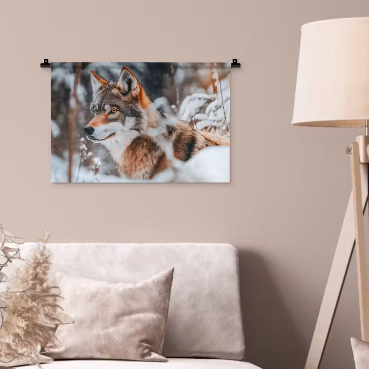 Wolf - Sneeuw - Winter - Dieren - Natuur - Sneeuw Wandkleed katoen klein -sfeer4