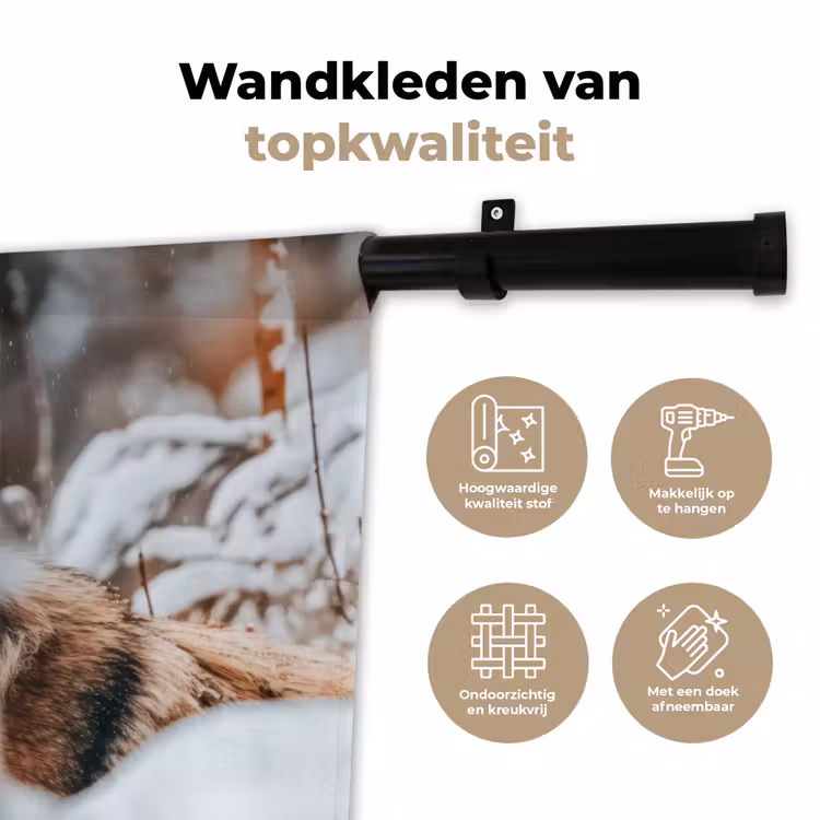 Wolf - Sneeuw - Winter - Dieren - Natuur - Sneeuw Wandkleed katoen klein -sfeer2