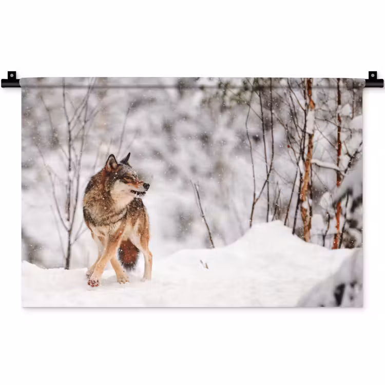 Wolf - Winter - Sneeuw - Natuur - Dieren Wandkleed katoen klein -zz3d