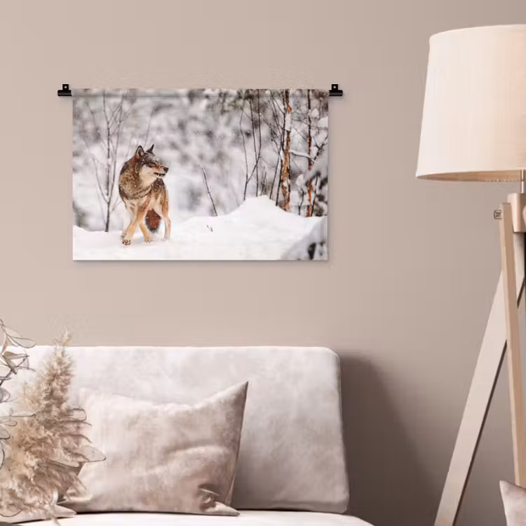 Wolf - Winter - Sneeuw - Natuur - Dieren Wandkleed katoen klein -sfeer4