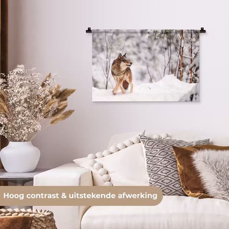 Wolf - Winter - Sneeuw - Natuur - Dieren Wandkleed katoen klein -sfeer1