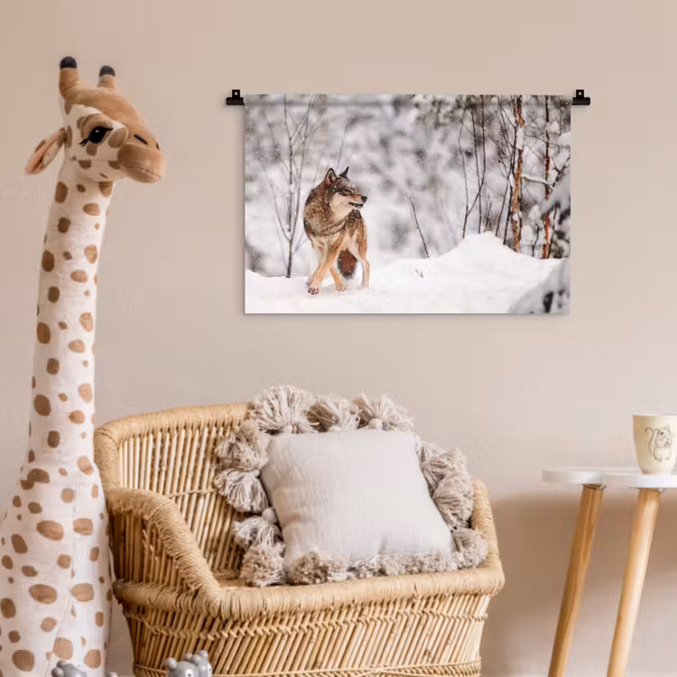 Wolf - Winter - Sneeuw - Natuur - Dieren Wandkleed katoen klein -wsfeer5_kind