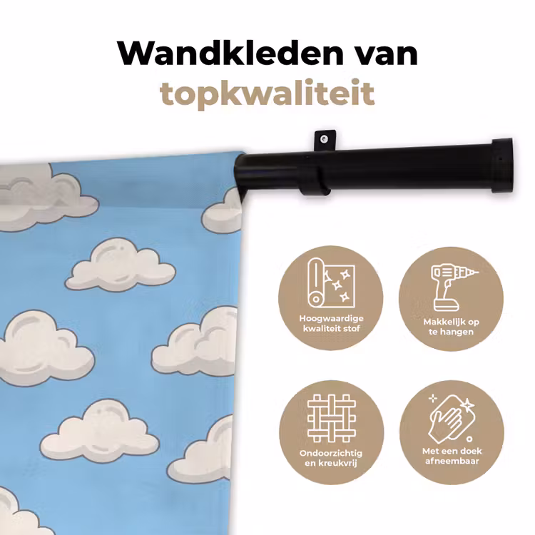 Wolk - Cartoon - Lucht - Blauw - Wit Wandkleed katoen klein -sfeer2
