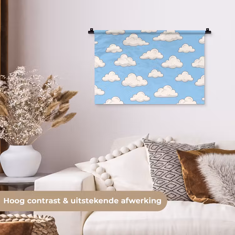 Wolk - Cartoon - Lucht - Blauw - Wit Wandkleed katoen klein -sfeer1