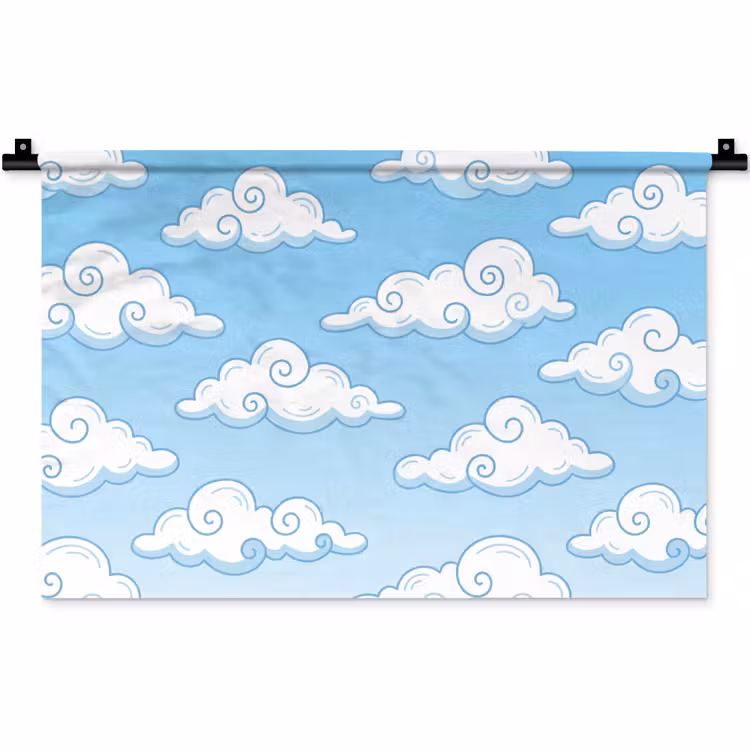 Wolk - Lucht - Cartoon - Blauw - Wit Wandkleed katoen klein -zz3d