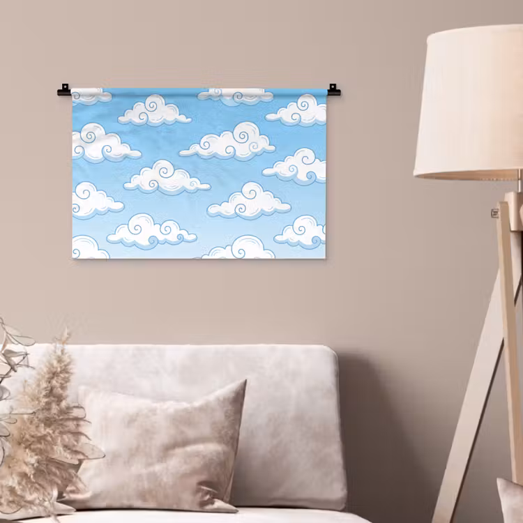Wolk - Lucht - Cartoon - Blauw - Wit Wandkleed katoen klein -sfeer4