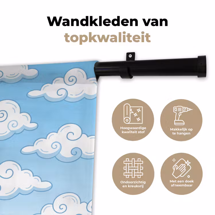 Wolk - Lucht - Cartoon - Blauw - Wit Wandkleed katoen klein -sfeer2