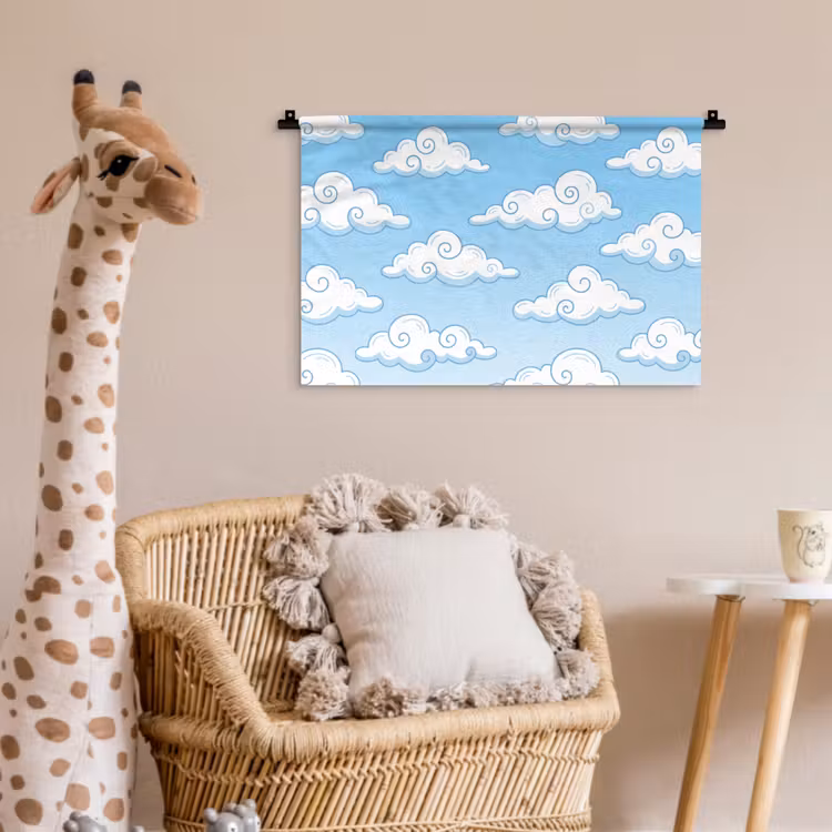 Wolk - Lucht - Cartoon - Blauw - Wit Wandkleed katoen klein -wsfeer5_kind