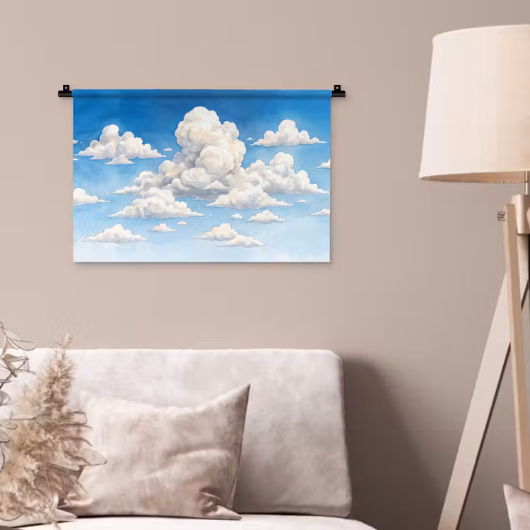 Wolken - Blauwe lucht - Natuur - Modern - Wit Wandkleed katoen klein -sfeer4