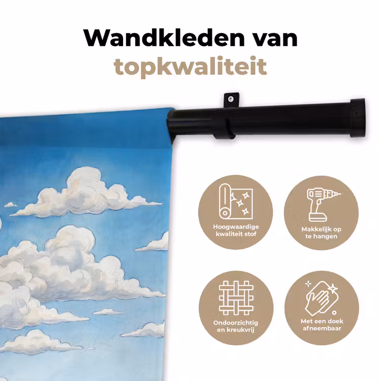 Wolken - Blauwe lucht - Natuur - Modern - Wit Wandkleed katoen klein -sfeer2