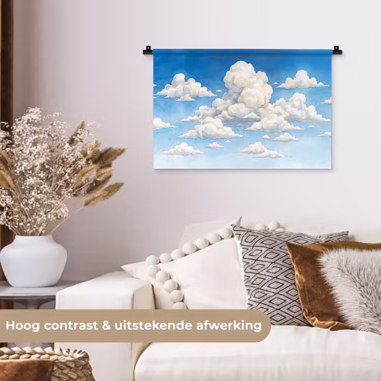 Wolken - Blauwe lucht - Natuur - Modern - Wit Wandkleed katoen klein -sfeer1