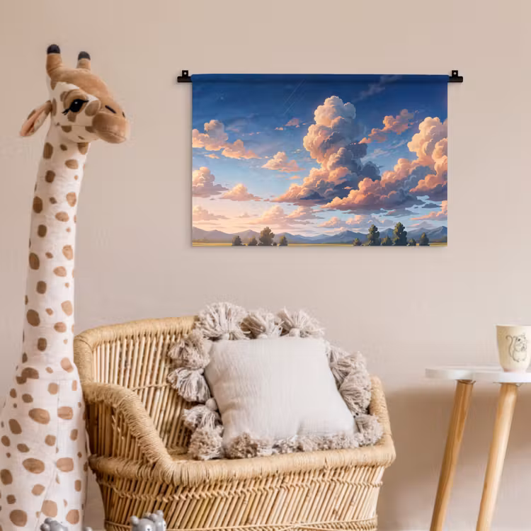 Wolken - Daghemel - Natuur - Illustratie - Oranje Wandkleed katoen klein -wsfeer5_kind