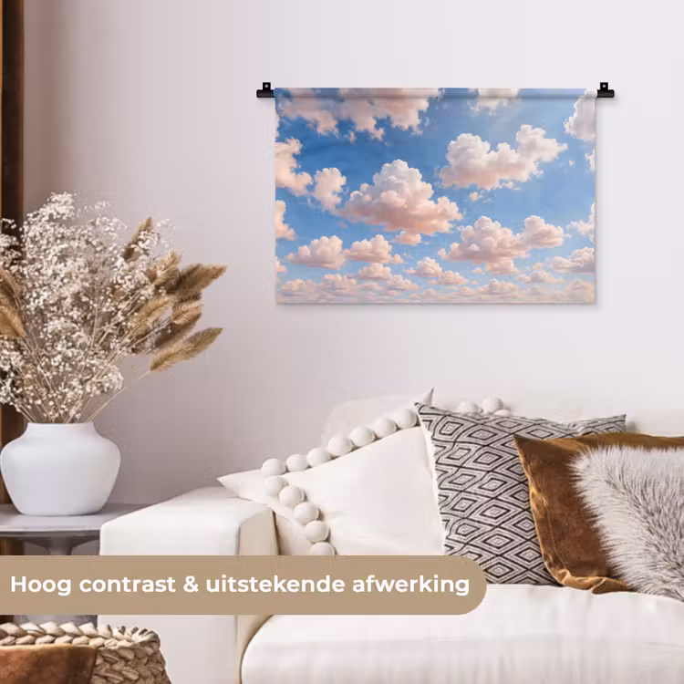 Wolken - Hemel - Natuur - Licht - Blauw Wandkleed katoen klein -sfeer1