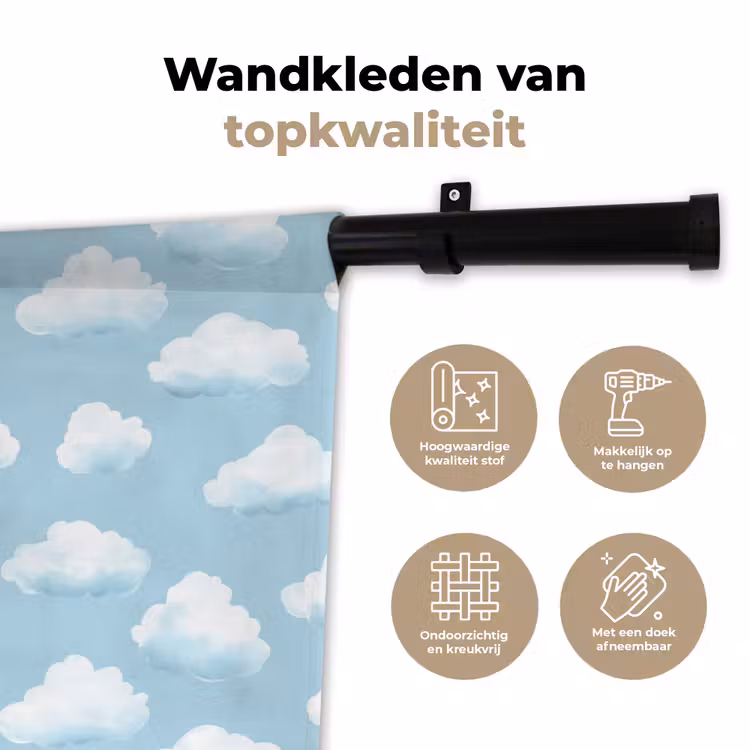 Wolken - Illustratie - Blauw Wandkleed katoen klein 269 -sfeer2