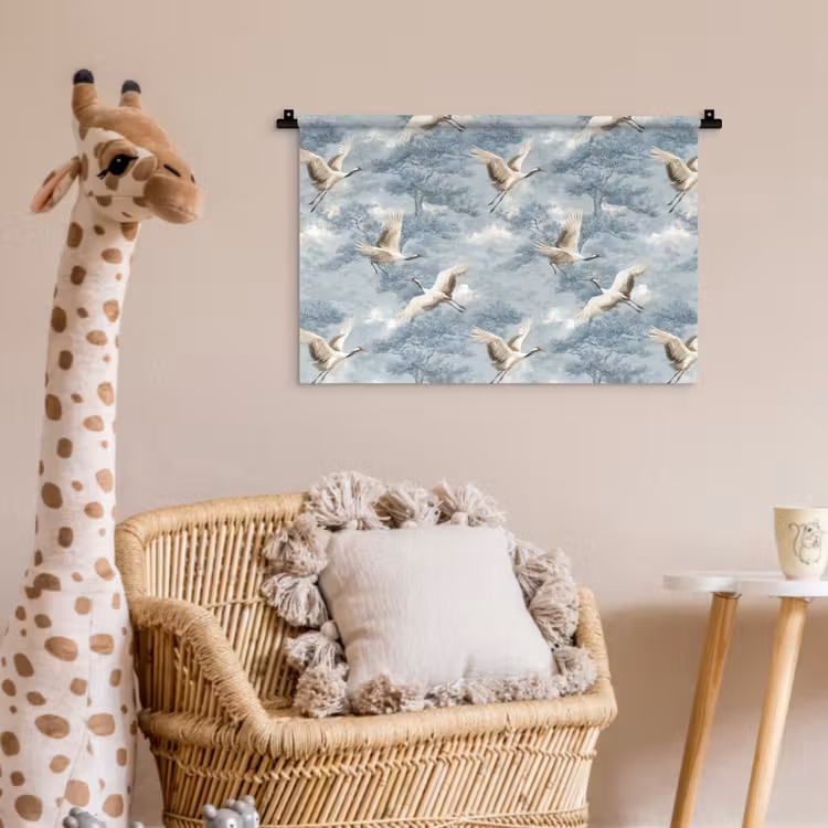 Wolken - Kraanvogels - Blauw Wandkleed katoen klein 269 -wsfeer5_kind