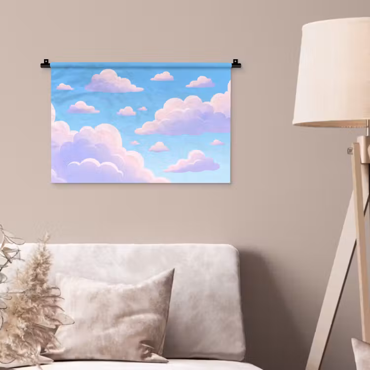 Wolken - Roze - Blauw - Natuur - Modern Wandkleed katoen klein -sfeer4