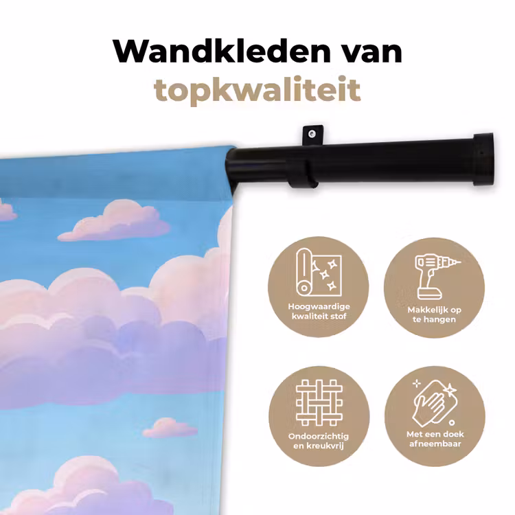 Wolken - Roze - Blauw - Natuur - Modern Wandkleed katoen klein -sfeer2