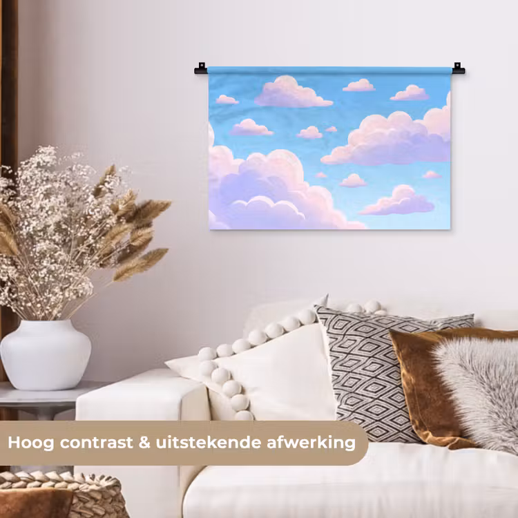 Wolken - Roze - Blauw - Natuur - Modern Wandkleed katoen klein -sfeer1