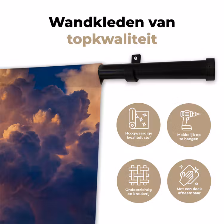 Wolken - Zonsondergang - Natuur - Oranje - Blauw Wandkleed katoen klein -sfeer2