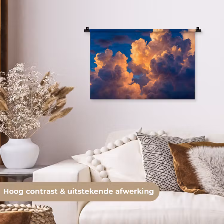 Wolken - Zonsondergang - Natuur - Oranje - Blauw Wandkleed katoen klein -sfeer1