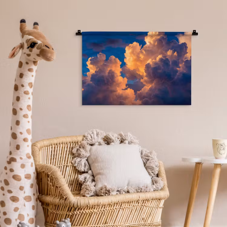 Wolken - Zonsondergang - Natuur - Oranje - Blauw Wandkleed katoen klein -wsfeer5_kind