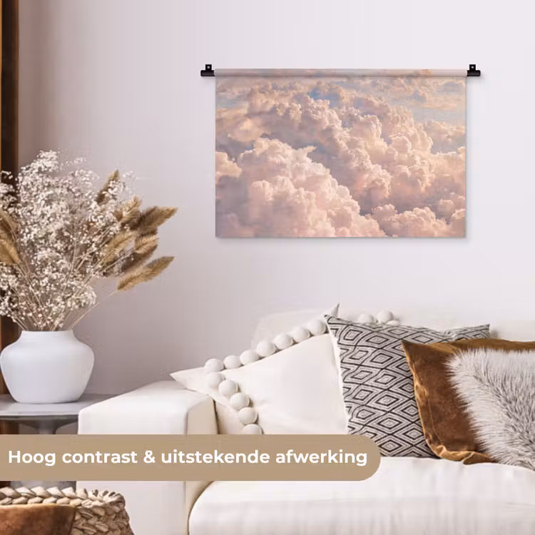 Wolken - Zonsondergang - Natuur - Pastel - Roze Wandkleed katoen klein -sfeer1