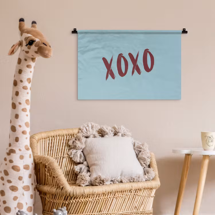 XOXO - Blauw - Rood Wandkleed katoen klein -wsfeer5_kind